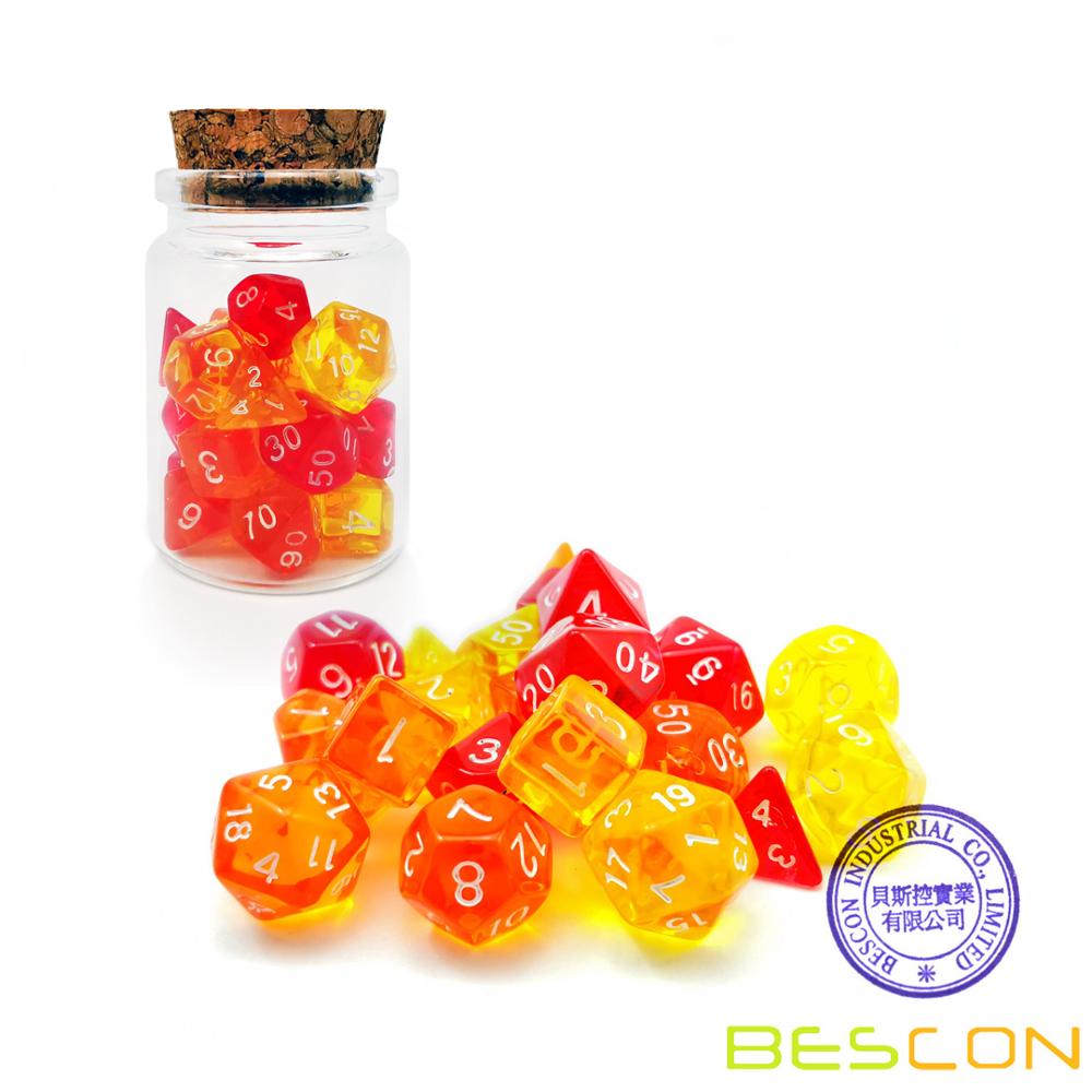 Bescon mini terning perle sæt 21 stk  -21 perle mini polyhedrale terninger , 3 farver i komplet sæt  of 7,  miniature 10mm terning størrelse