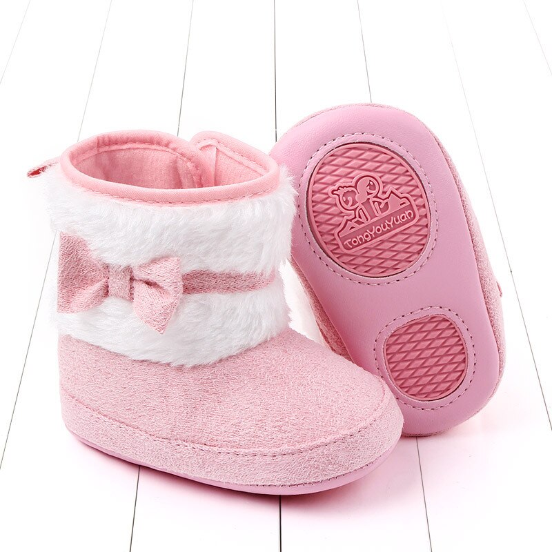 first walker toddler shoes winter baby girl warm boots for girl non-slip bowknot 1 year newborn infant shoes fuzzy