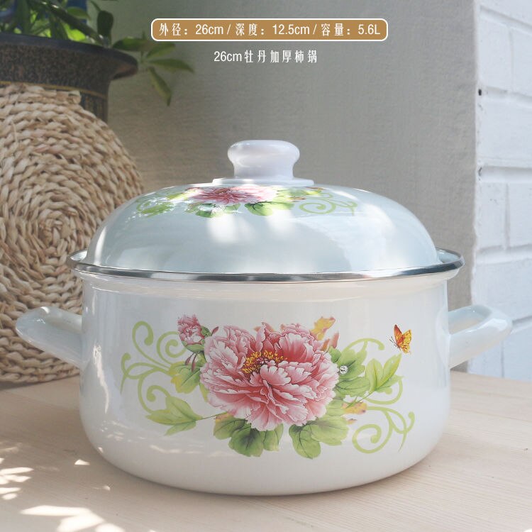 Enamel Soup Pot Flat Cooker 2-5L Thick Pot with Lid Cooking Pot Cookware Induction Pot Pot of Soup Kitchen Pots and Pans: 26cm 5.6L