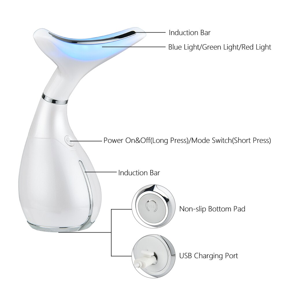 Electric LED Photon Heating Therapy Neck and Face Lifting Massager Vibration Skin Tightening Reduce Double Anti Wrinkles Machine