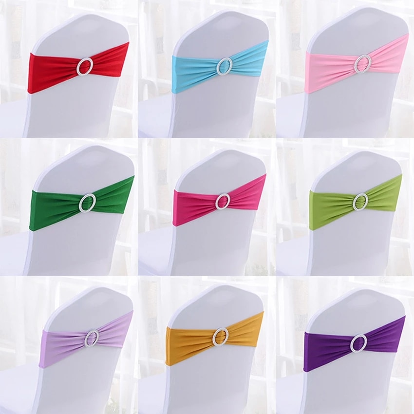 10Pcs Leuke Elastische Spandex Stoel Bow Sash Stretch Lycra Stoel Sjerp Band Met Hart Gesp Voor Banket Hotel Bruiloft decoratie