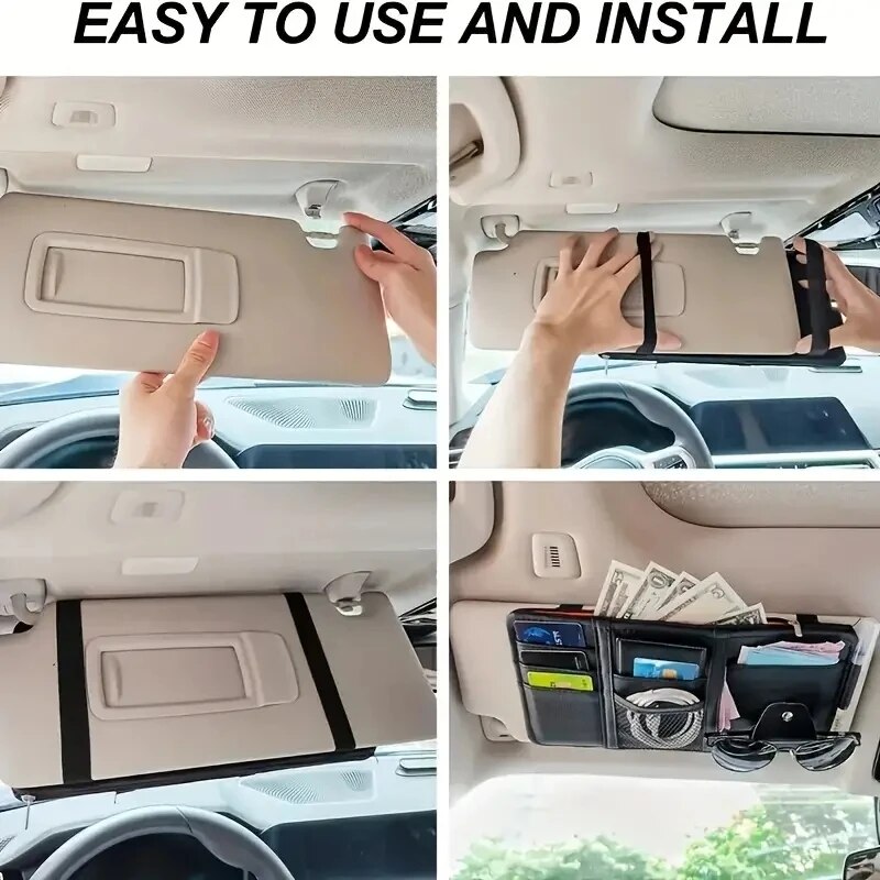 Organizador de viseira de sol para carro, suporte para celular, acessórios interiores de carro, bolso, armazenamento de cartão, suporte de montagem