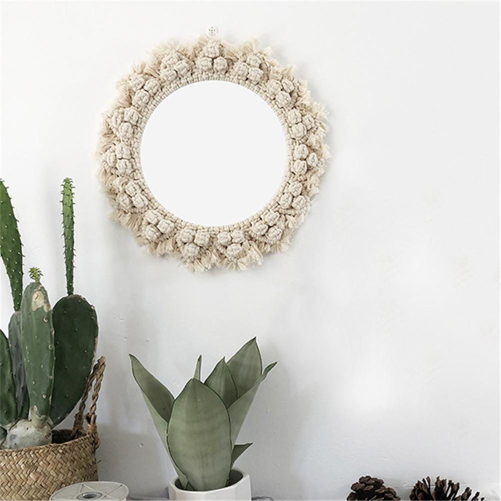 Round Lace Wall Hanging Mirror Art Deco Hand-made Cotton Rope Round Mirror For Living Room