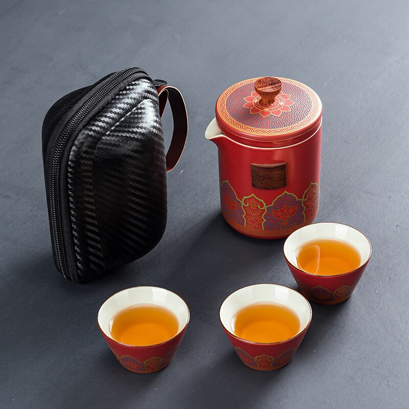 Kinesisk kung fu teset keramisk bärbar tekanna set utomhus resor gaiwan te koppar te ceremoni tekopp drinkware fin: Stil 2