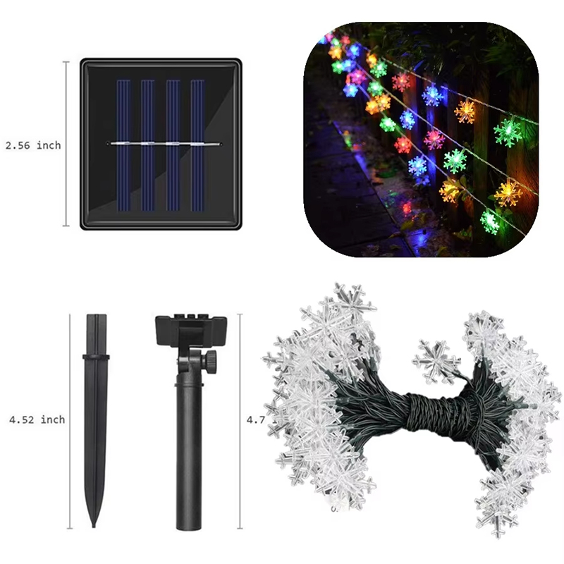 7/12M Solar Led Sneeuwvlok String Knipperende Ster Lamp Outdoor Festival Arrangement Nieuwjaar Bruiloft Kerstboom Decor: M / Fluorescentie Geel