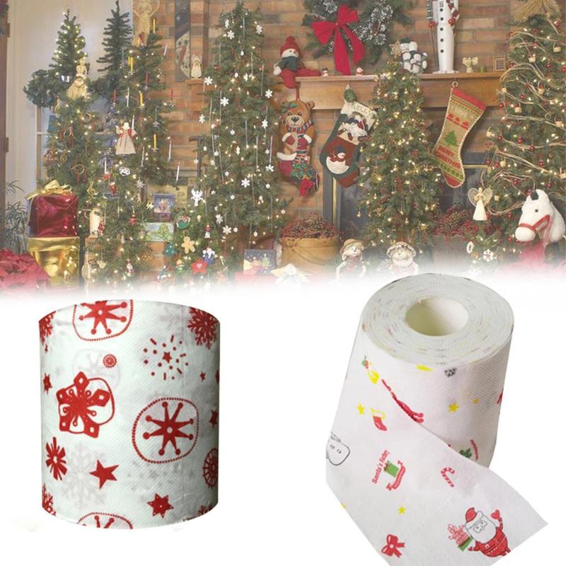 1 Roll Christmas Paper Towels Printed Paper Towel Christmas Snowman Toilet Paper Towel Decoration