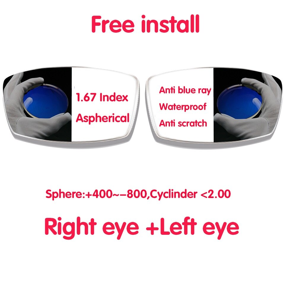 1.56 Index Glasses Lens 1.61 Anti Blue Light Ray Glasses Resin Lenses 1.67 1.74 Ultra-thin Reading Myopia Eyewear Optical: 1.67 one pair