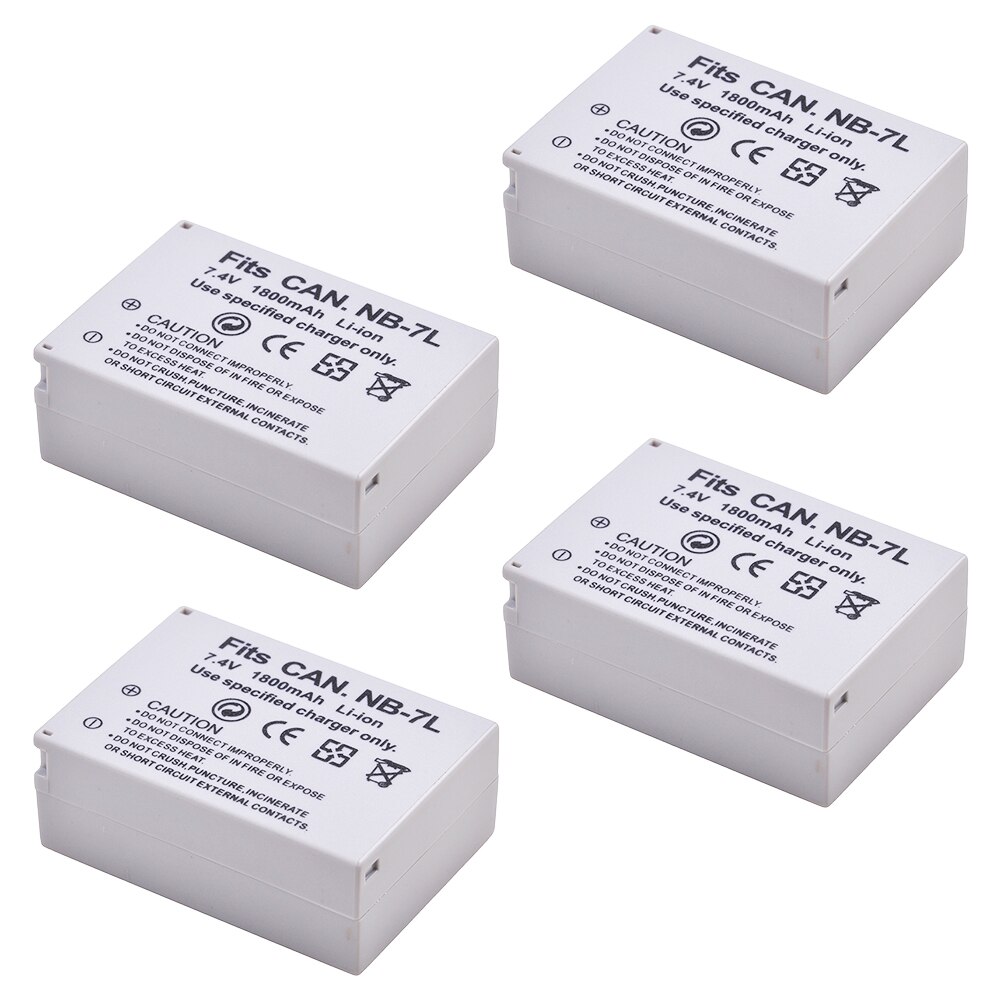 NB-7L Batterij 1800Mah NB7L Nb 7L Li-Ion Batterij + Led Dual Usb Oplader Voor Canon Powershot G10 G11 G12 SX30 SX30IS Digitale Camera: 4 Battery