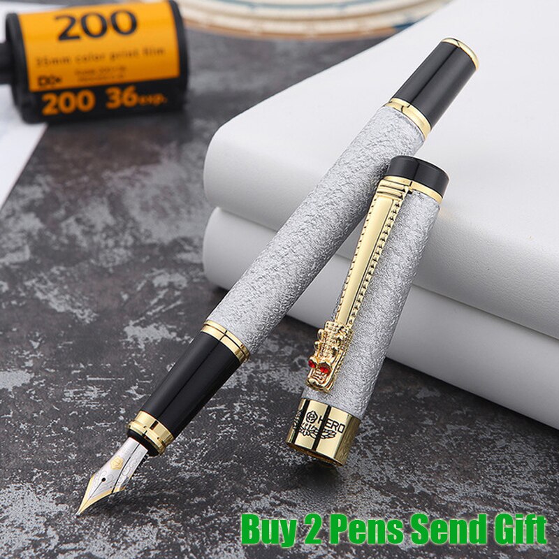 Klassieke Hero 6006 Metalen Inkt Vulpen Business Mannen Draak Kristal Diamant Schrijfpen 2 Pennen Sturen: Silver