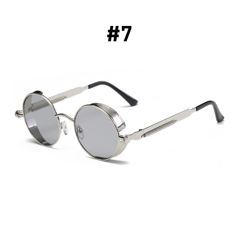 VIVIBEE Vintage Steampunk Red Sunglasses Men Round Punk Alloy Metal Retro Sun Glasses Women Goggles Gothic Style Shades