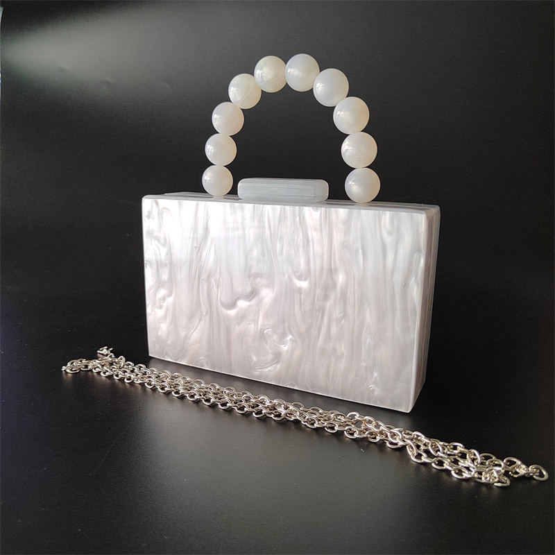 Bolso de mano de acrílico para mujer, pochette de mano de Color verde perla con asa en la parte superior, para , chica de playa, cartera: white