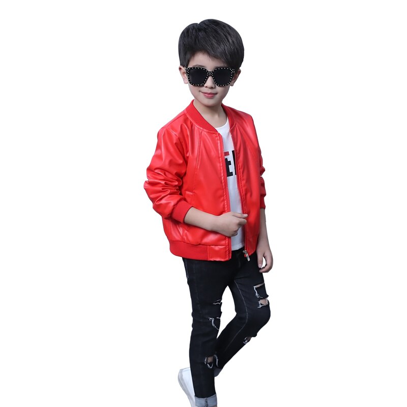 Lente Kinderen Echt Leren Jas Jongens Herfst Leren Jas Meisjes Voorjaar Pu Jas Kinderen Solid Casual Bovenkleding 3 t- 14 t