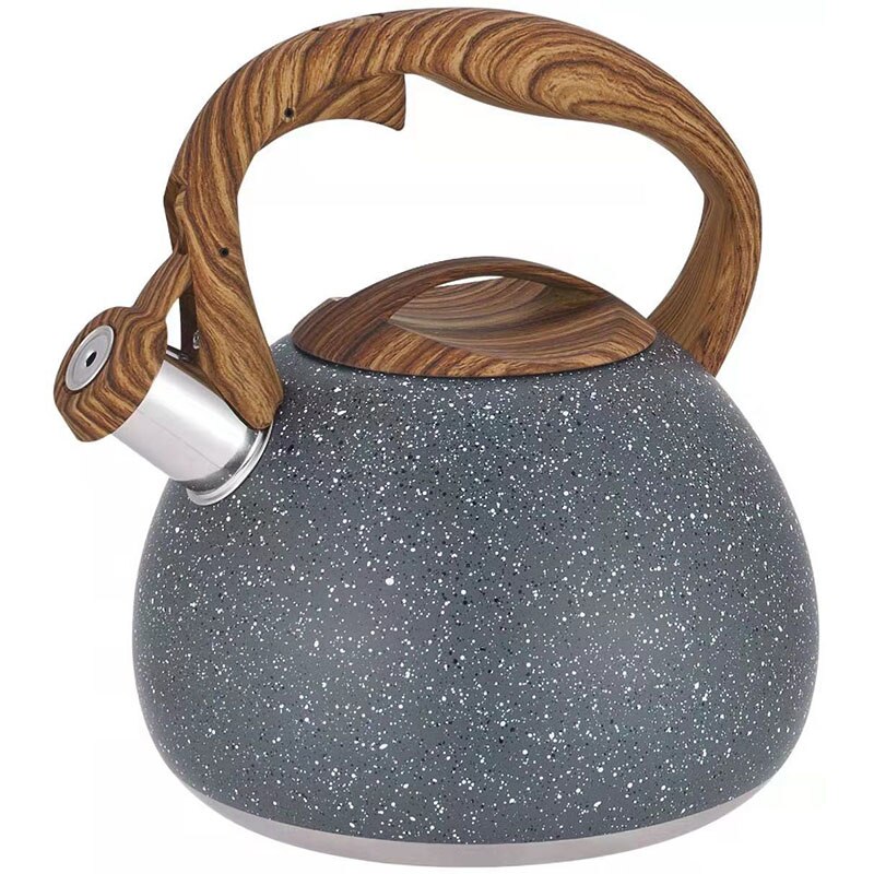 1Pc 3L Rvs Waterkoker Antieke Houten Patroon Nylon Handvat Fluitketel Keuken Vlakke Bodem Kokend Thee Waterkokers