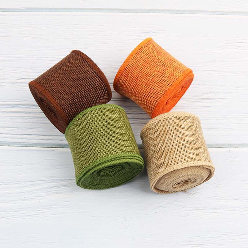 3M/Roll 60Mm Kleurrijke Jute Jute Bedrade Lint Rolls Kerstcadeau Cadeaupapier Decoratie Wedding Party Ambachten decor