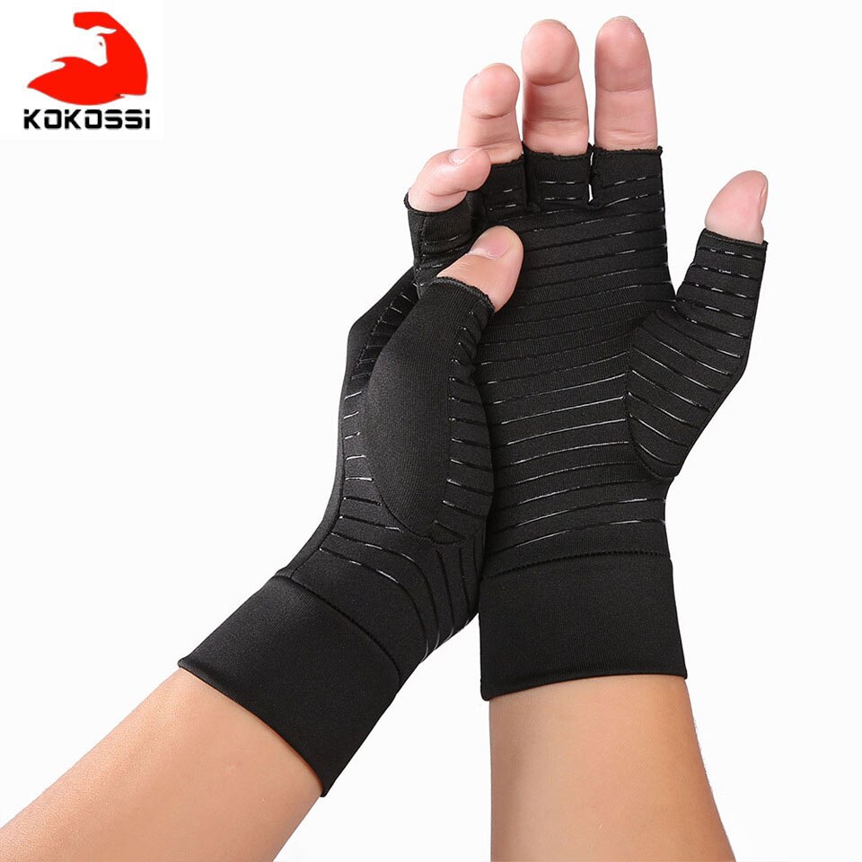 Kokossi 1 par kompression gigt handsker premium gigt led ledsmerter hånd handsker terapi åbne fingre handsker: Sort / S