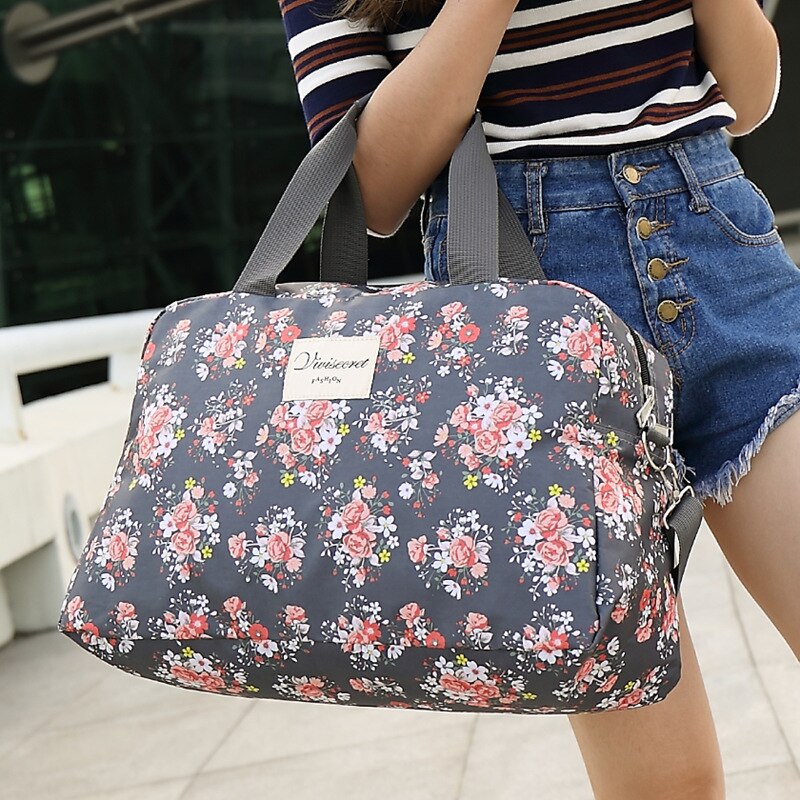 Bolso organizador de viaje con estampado de rosas, bolso de viaje plegable portátil para mujer, bolso de viaje para mujer