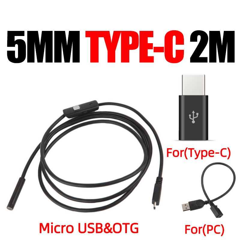 Endoskop til android telefon type c endoskopisk led  ip67 inspektionskamera endoskop smartphone til biler endoskop type c fleksibel: Type  c 5.5mm 2m