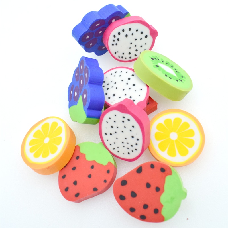 Juego de 6 unidades de goma para borrar de frutas, goma para estudiante, fresa, sandía, naranja, Kiwi, goma de borrar, material escolar de oficina