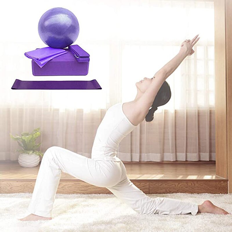 5 -teiliges set yoga-übungsgeräte für zuhause, yogaball, yogablock, stretch-latex-spannband, fitnessstudio-training, bodybuilding