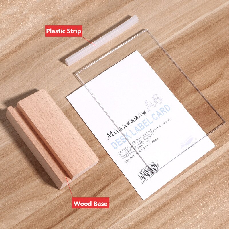 100*200mm Restaurant Table Menu Sign Card Holder Stand Wood Base Acrylic Table Number Banner Poster Display Frame