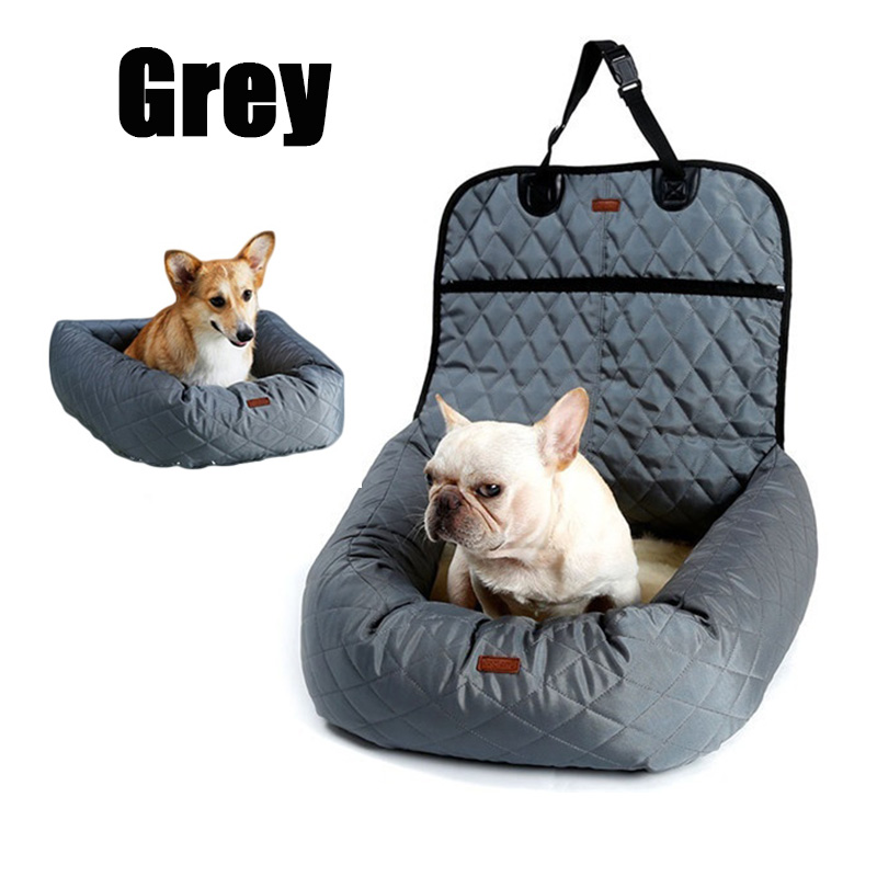 Dog Seat Bed 2 In 1 Hondenhok Hond Car Booster Seat Met Veiligheid Gesp Honden Pad Outdoor Reizen Mand tas Drive Auto Kennel: H-Gray