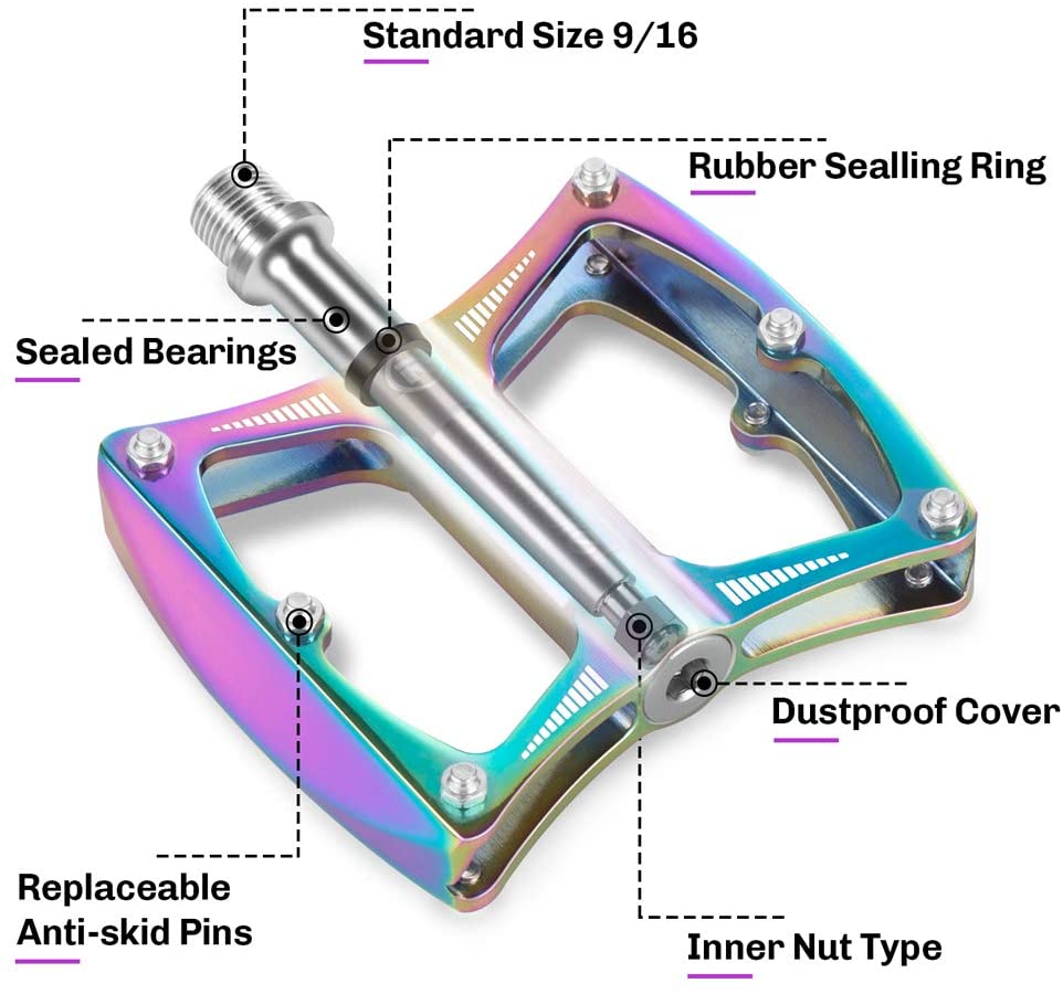 9/16" sealed bearing mountain bike flat pedal road bike pedal aluminum alloy wide platform bicycle pedal, suitable for BMX/MTB