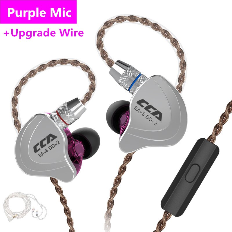 Cca C10 1DD + 4BA Hybrid 2PIN in Ear Auricolare Stereo Dj Monitor Corsa E Jogging Sport Auricolare Auricolare Auricolari con Detacable aggiornato C16cA4: purple mic silver