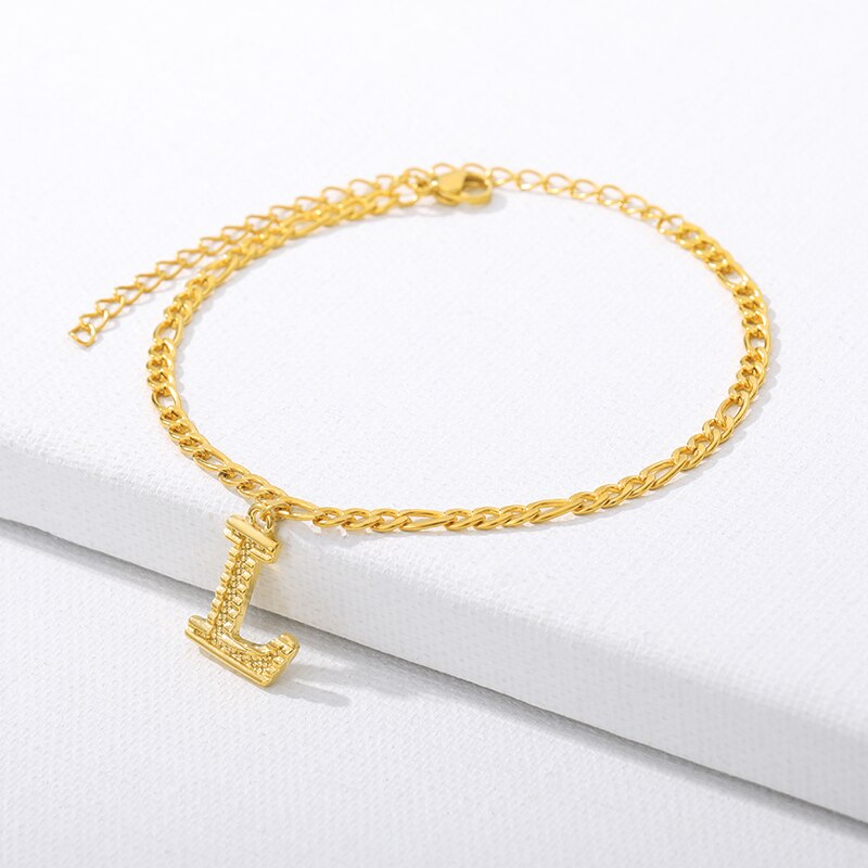 Initial Fußkettchen Armbänder Für Frauen Edelstahl Alphabet Ankle Armband Auf Die Bein A-Z Brief Gold Kette Fuß boho Schmuck: L