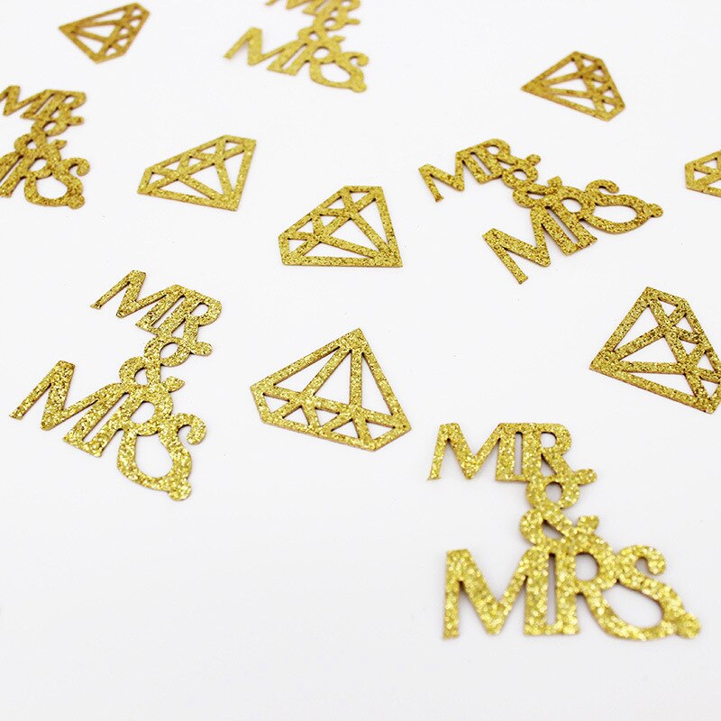 Mr & mrs sign confetti balloon wedding engagement sweetheart table top centerpiece bridal shower decoration place card: 100 stykker guld