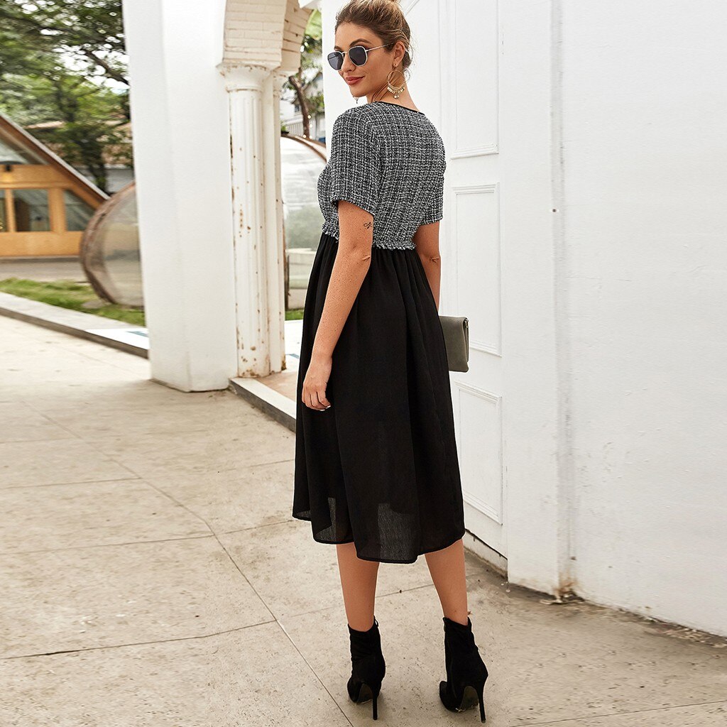 dresses Women Chiffon Knee-Length Dress splice irregular Clothes Short Sleeve Dress Tennis dress