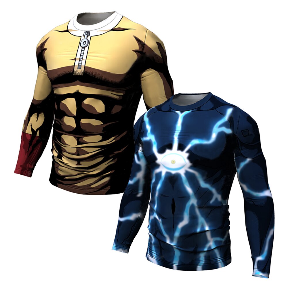 summer men's tights Anime 3d printing outdoors running fitness tshirt and pants breathable quick drying tops