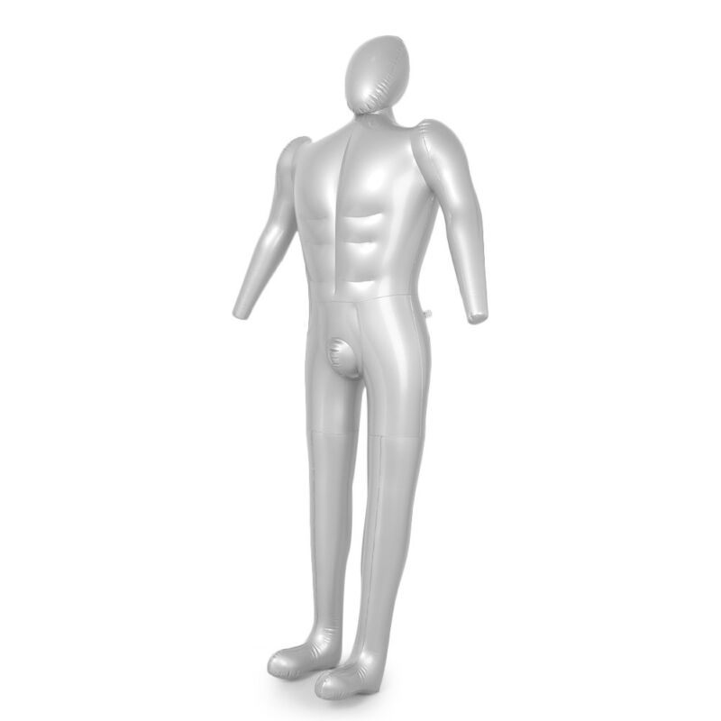 Man Full Body Inflatable Mannequin Dummy Torso Tailor Clothes Model PVC Silver