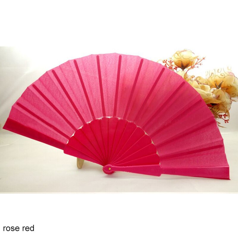 Abanico de plástico de poliéster y algodón para decoración del hogar, accesorio plegable de 13 colores, ideal para fiestas, baile al aire libre, portátil, 23cm de longitud, 1 Uds.: rose red
