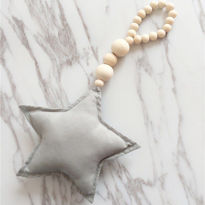 Lovely Wooden Beads Cotton Star Moon Heart Shaped Wall Decoration Ornaments for Kids Baby Bedroom Home Nursery Decor: J