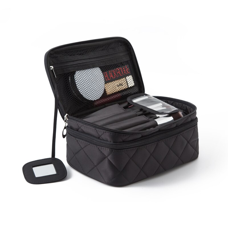 neceser Bolsa de cosméticos para mujer bolsa de maquillaje de alta capacidad impermeable de alta estuche maquillaje plegable organizador de viaje bolsa de maquillaje bolsa de belleza neceser mujer: Black small