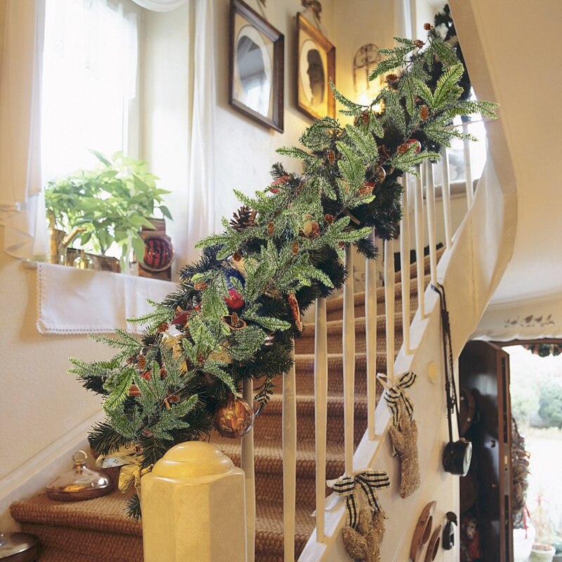 150cm Christmas Wreath Rattan Artificial Vine Hanging Floral Garland Christmas Decorations for Home Xmas Fireplace Door Decor