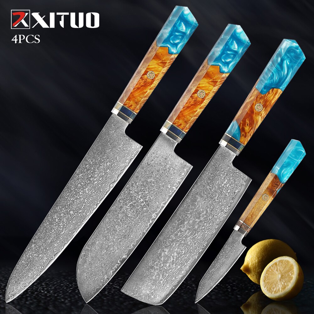 XITUO Kitchen Chef Knife Damascus Knife Set Japanese Knife Damascus Steel VG10 Santoku Paring Knives Cooking Tool