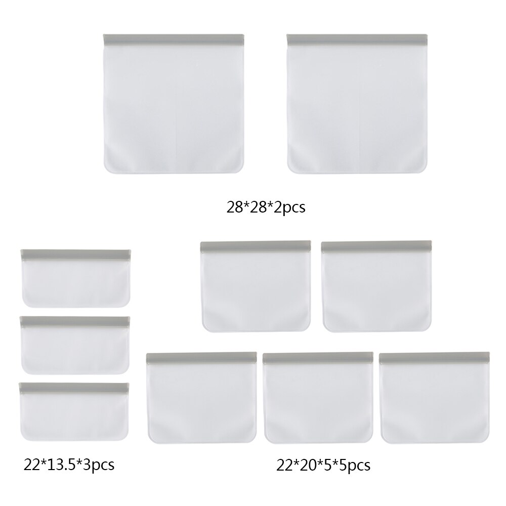 AKOLAFE 10 stuks herbruikbare vrieszakken, 22 x 18,5 cm, opbergzakken, PEVA- vrieszakken, herbruikbaar, groot, 2,5 l vrieszakken, ritssluiting, BPA-vrij, siliconen zak voor fruit, vlees, melk, groenten