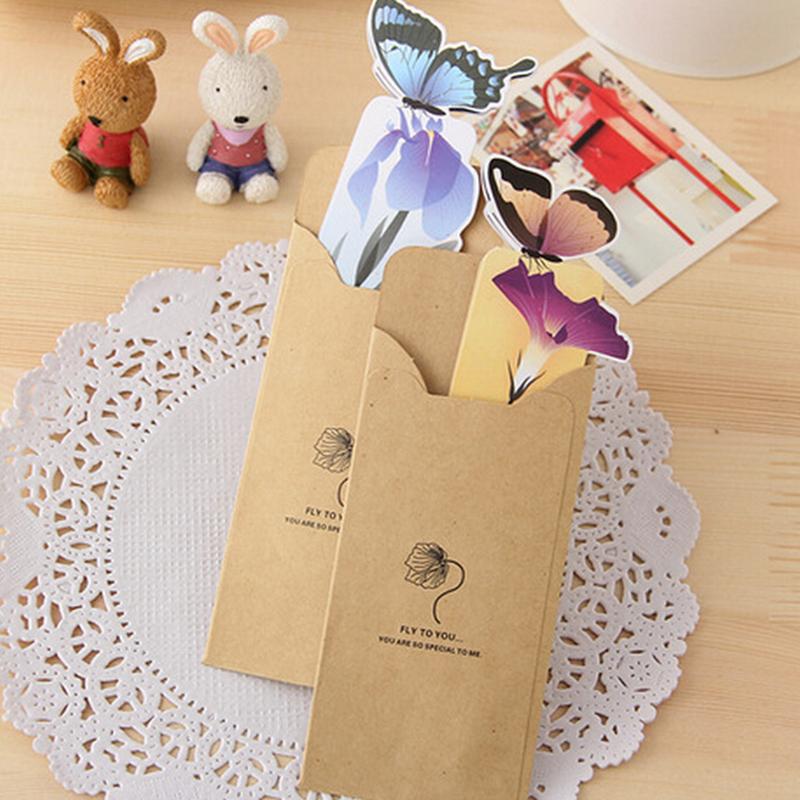 2PCS Flower Print Bookmark Stationery Mini Paper 3D Stereo Butterfly Bookmarks For Girls Women Books Marks Random Color