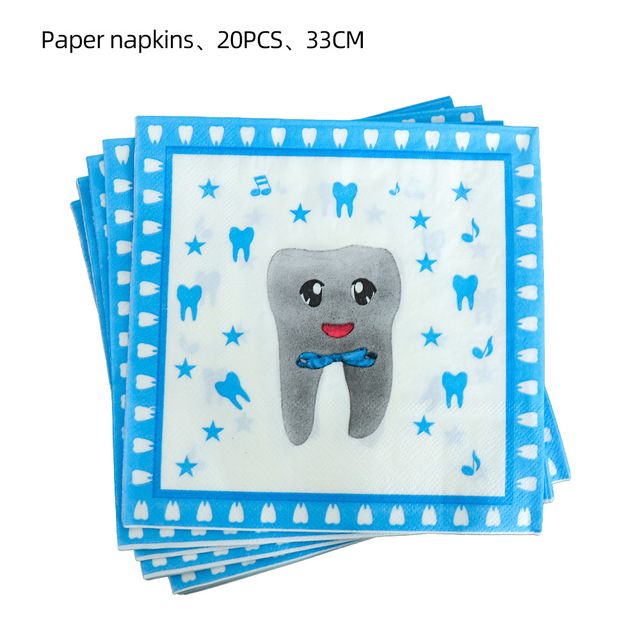 1set Boy/Girl My First Tooth Party Decor Supplies Disposable Tableware Paper Plates Cups DIY Baby Shower Birthday Tooth Balloon: Napkins 20 pcs