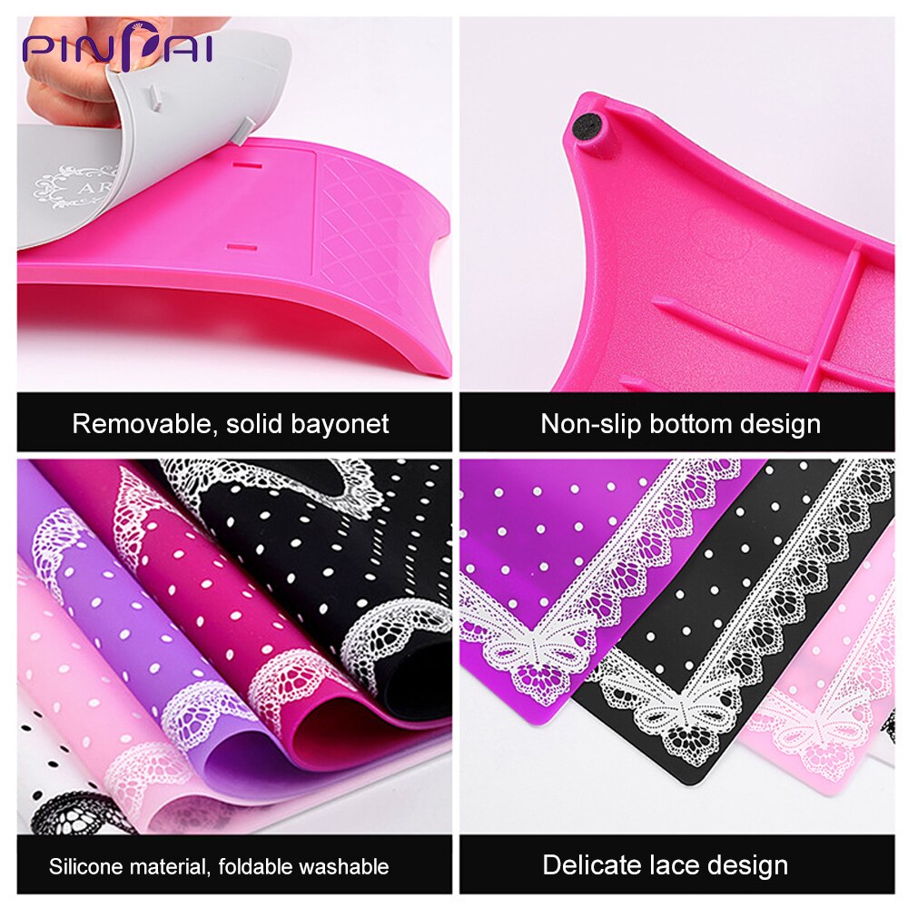 Pinpai 1 set silikon nail art handstöd manikyr bord armhållare kudde kudde matta pad hopfällbar tvättbar salong manikyr verktyg