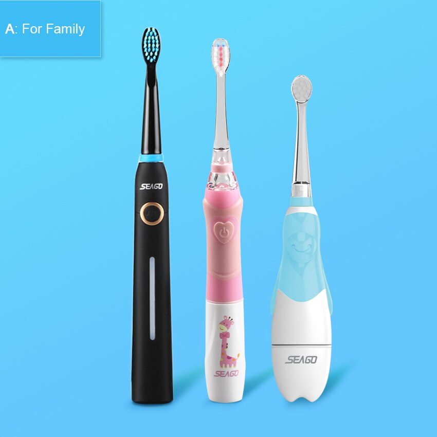 Seago elektrisk tandbørste familie sæt smart tandbørste genopladelig elektronisk børste sonisk tandbørste elektrisk børste tyggegummi sund: Sort sæt 002