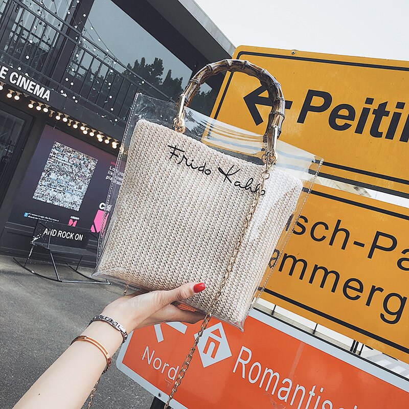 Delle Donne Del Sacchetto trasparente di trasporto 2020 del Nuovo di Stile di Estate del Sacchetto di Gel di Spalla Big Bag Immagine stile Coreano Borsa A Tracolla A Catena: Off-white