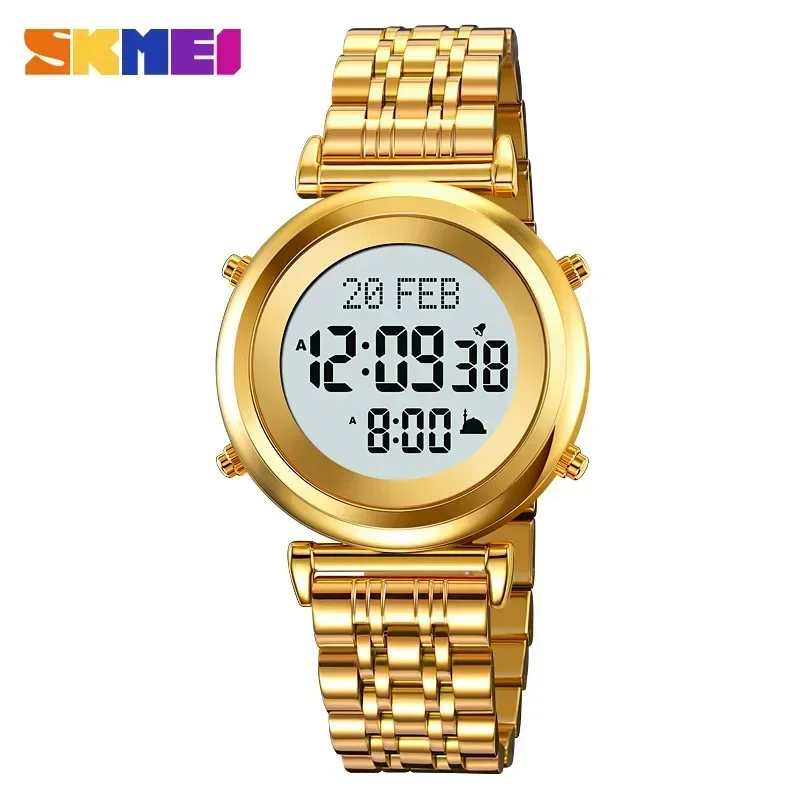 Skmei 2139 Staal Moslim Azan Digitaal Horloge Heren Achterlicht Waterdicht Polshorloge Gebed Qibla Kompas Wekker Horloge 1861