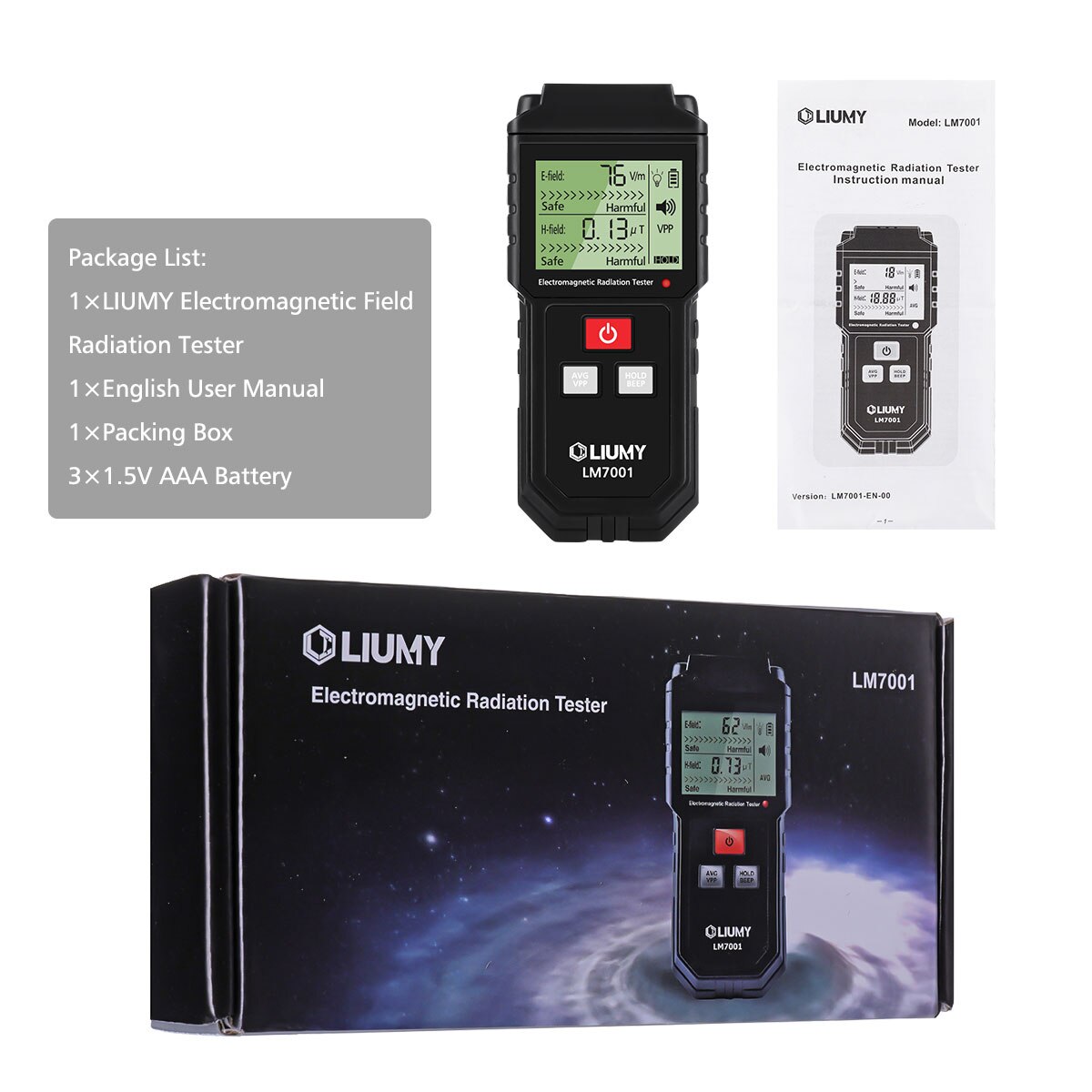LIUMY Mini Handheld Digital Lcd Electromagnetic Radiation Detectors For Computer Mobile Phone Radiation Tester English Manual