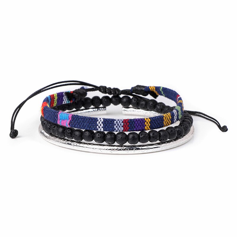 3pcs/Set Colorful Rope Wrap Braid Bracelets Set Lava Stone Bracelets Handmade Wristband Bracelets For Men Jewelry Friendship: Type 2