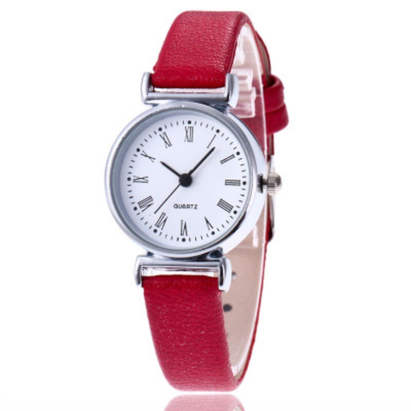 Små dameure damearmbåndsur casual læderbånd kvindeur quartz armbåndsure relogio feminino: Rød farve