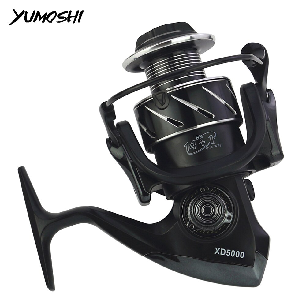 YUMOSHI 5.0: 1 14 + 1BB moulinet de pêche tout en métal bobine de filature en acier inoxydable poignée ligne bobine accessoires de pêche en eau salée