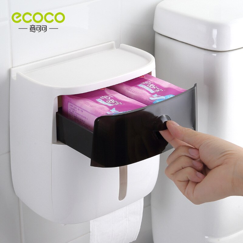 ecoco Wall-Mounted Tissue Box, Waterproof Tissue Dispenser, Paper Towel Holder, Bathroom Tissue Box with Drawer,Bathroom Storage