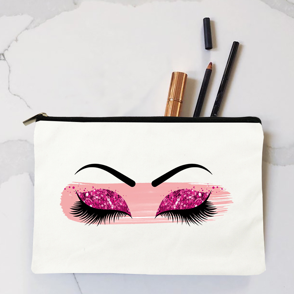 Auge Wimpern Gedruckt Frauen Kosmetische Fällen Tasche Leinwand Reißverschluss machen-hoch Lagerung Organizer Bleistift Taschen Reise Handtasche